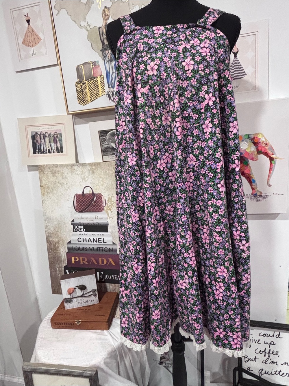 Floral Tiered Mini Dress in Pink and Black